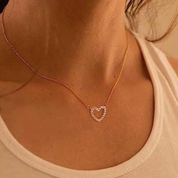 Danity CZ Heart Necklace 14k Gold Plated Heart Pendant Choker Necklaces Small - Picture 2 of 4